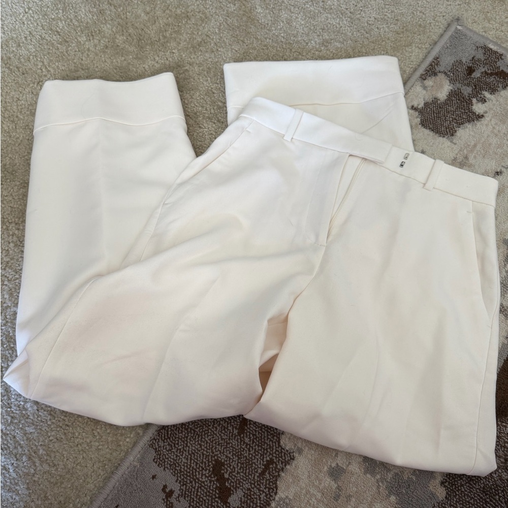 White A&F pants cuffed bottom